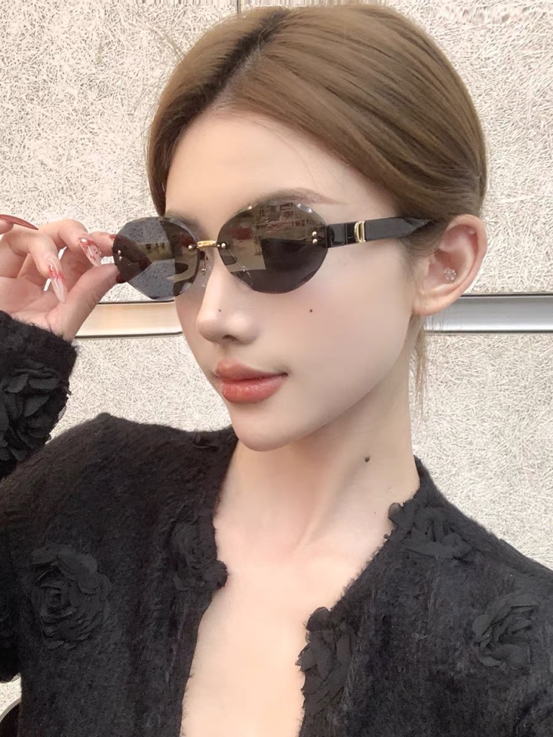 。。Dio*辣妹墨镜女美式网红款椭圆无边框小脸个性防紫外线遮阳太阳眼镜