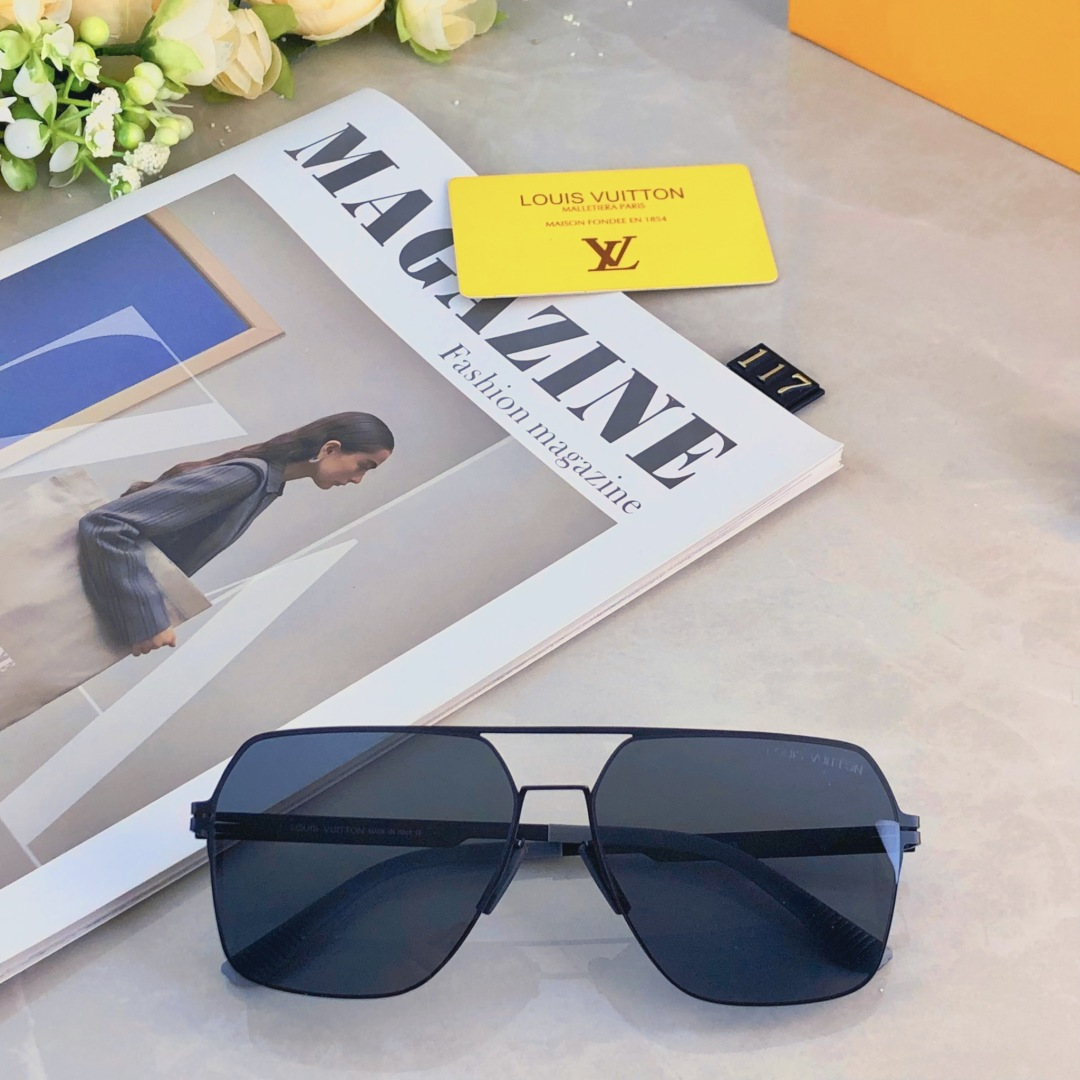 。。Louis vuitto*时尚金属偏光太阳镜男士潮流双梁眼镜框户外驾驶防紫外线太阳眼镜