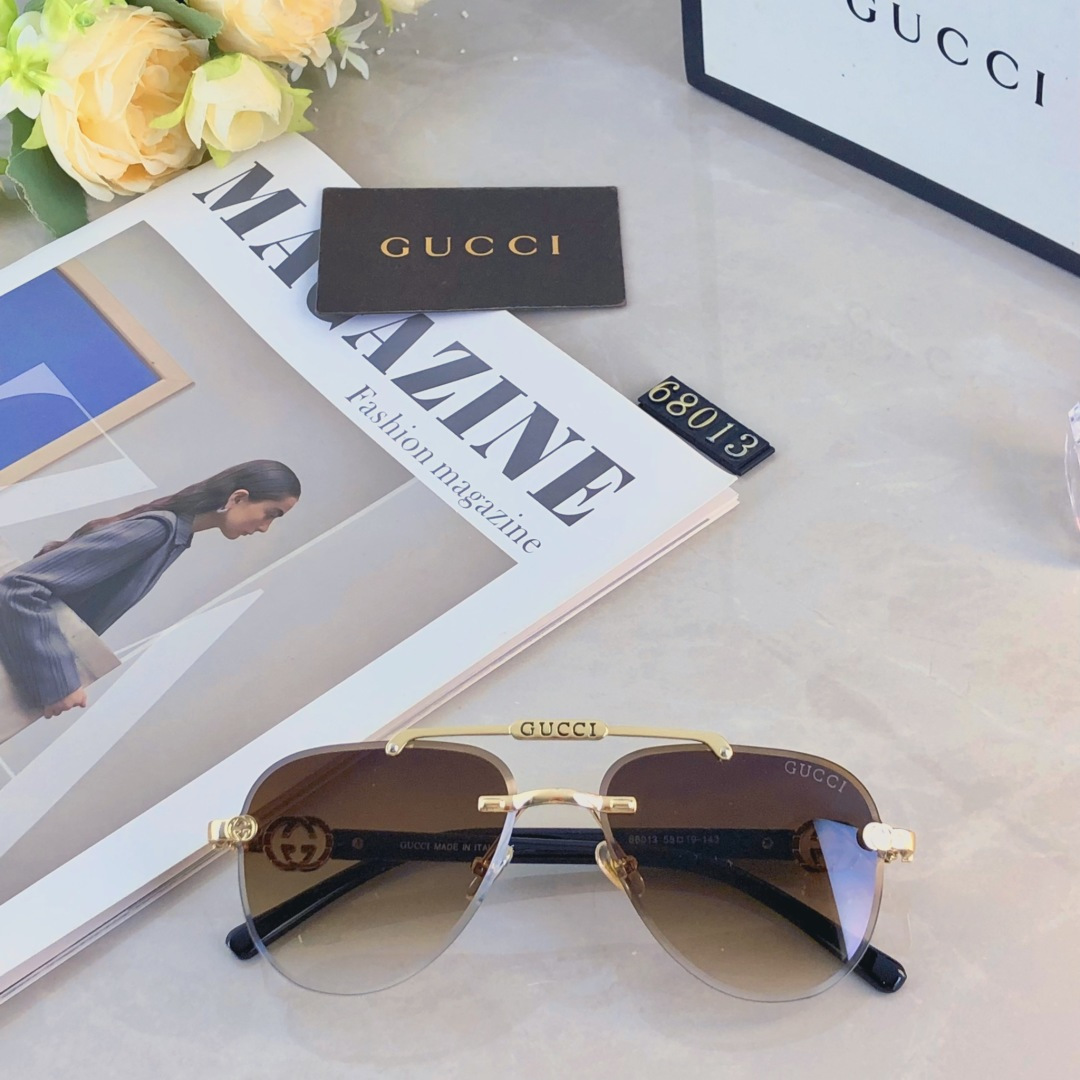 。。Gucc*新款欧美时尚双梁太阳镜金属切边无框蛤蟆镜街拍渐变色太阳眼镜