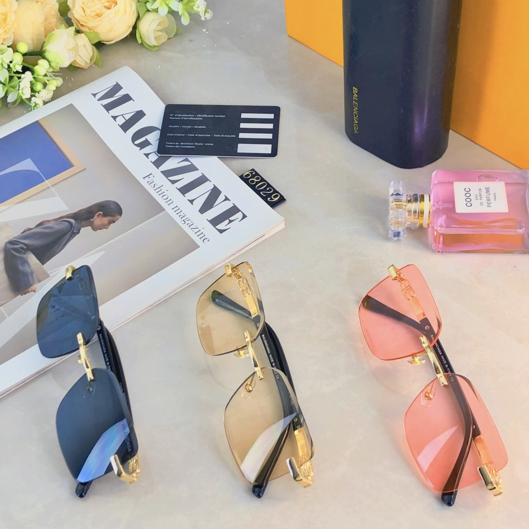 。。Balenciag*新款男女无框太阳镜 驾驶出游度假眼镜 时尚潮流休闲太阳眼镜