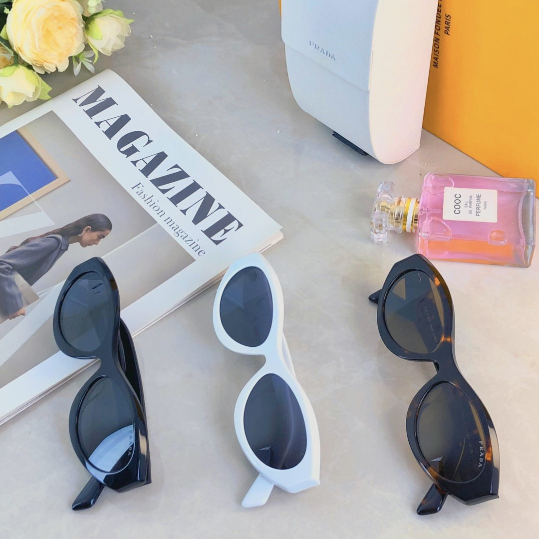 。。Prad^柳智敏陈都灵同款墨镜女潮猫眼窄框三角标LOGO防晒太阳眼镜