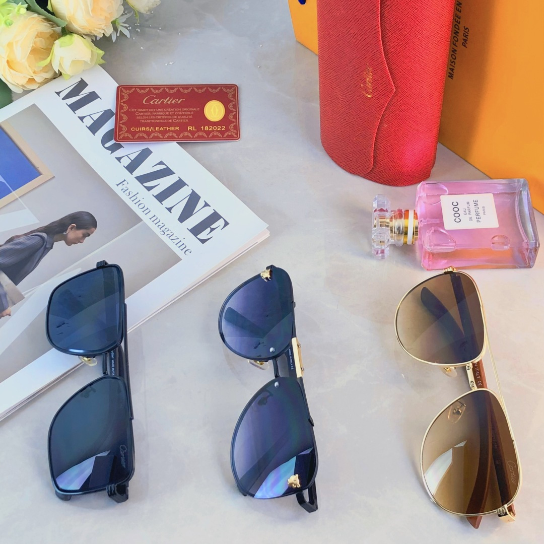 。。Cartie*新款男士时尚一体片太阳镜 个性豹子头装饰金属墨镜 户外骑行遮阳