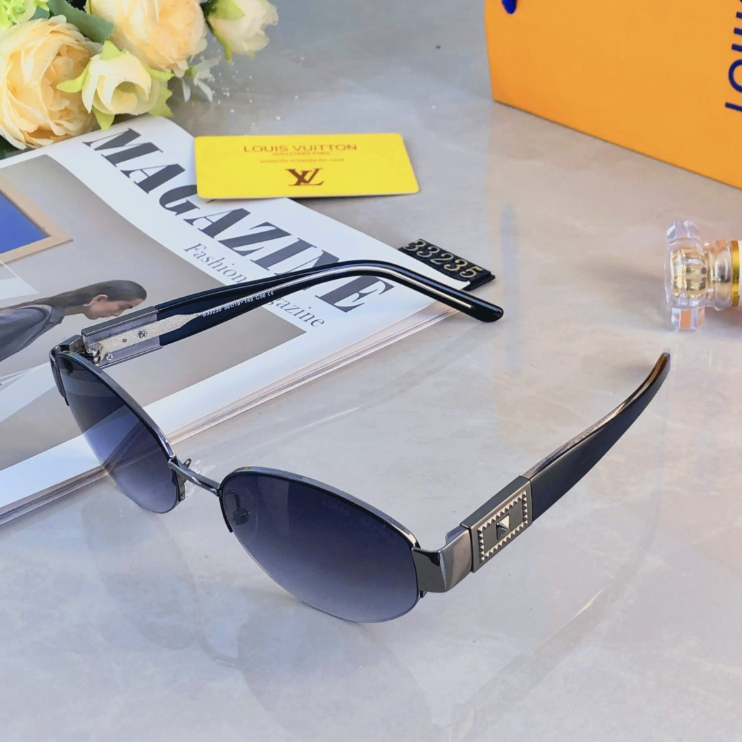 。。Louis vuitto*新款时尚椭圆小框太阳镜 男女百搭金属潮流墨镜 户外街拍防晒遮阳