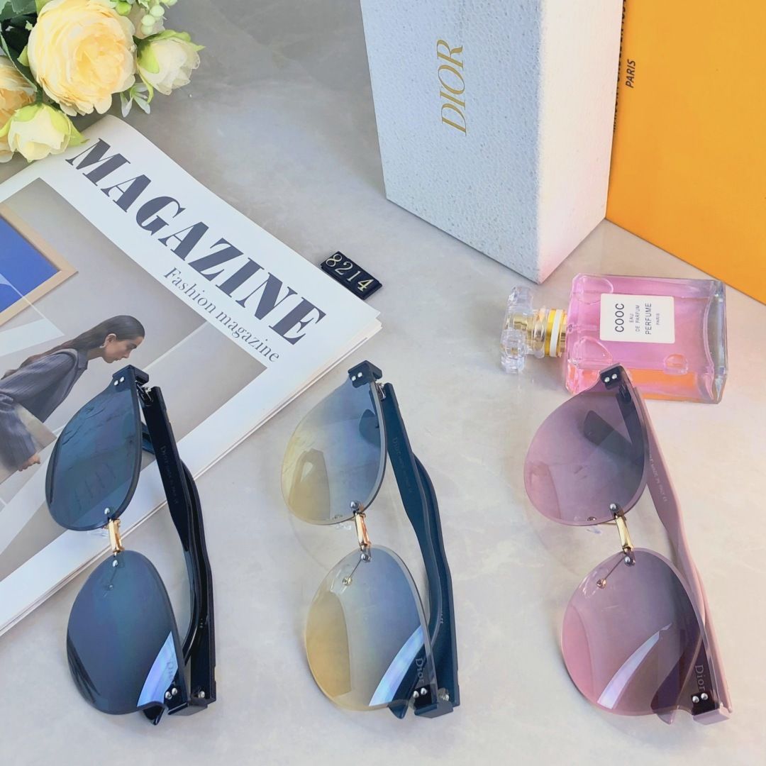 。。Dio*无框墨镜女复古圆形修脸遮阳女士太阳镜网红街拍潮流开车眼镜