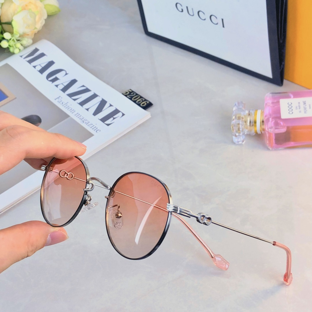。。Gucc*新款轻盈圆形金属框偏光太阳镜女防紫外线高级感遮阳户外墨镜女潮