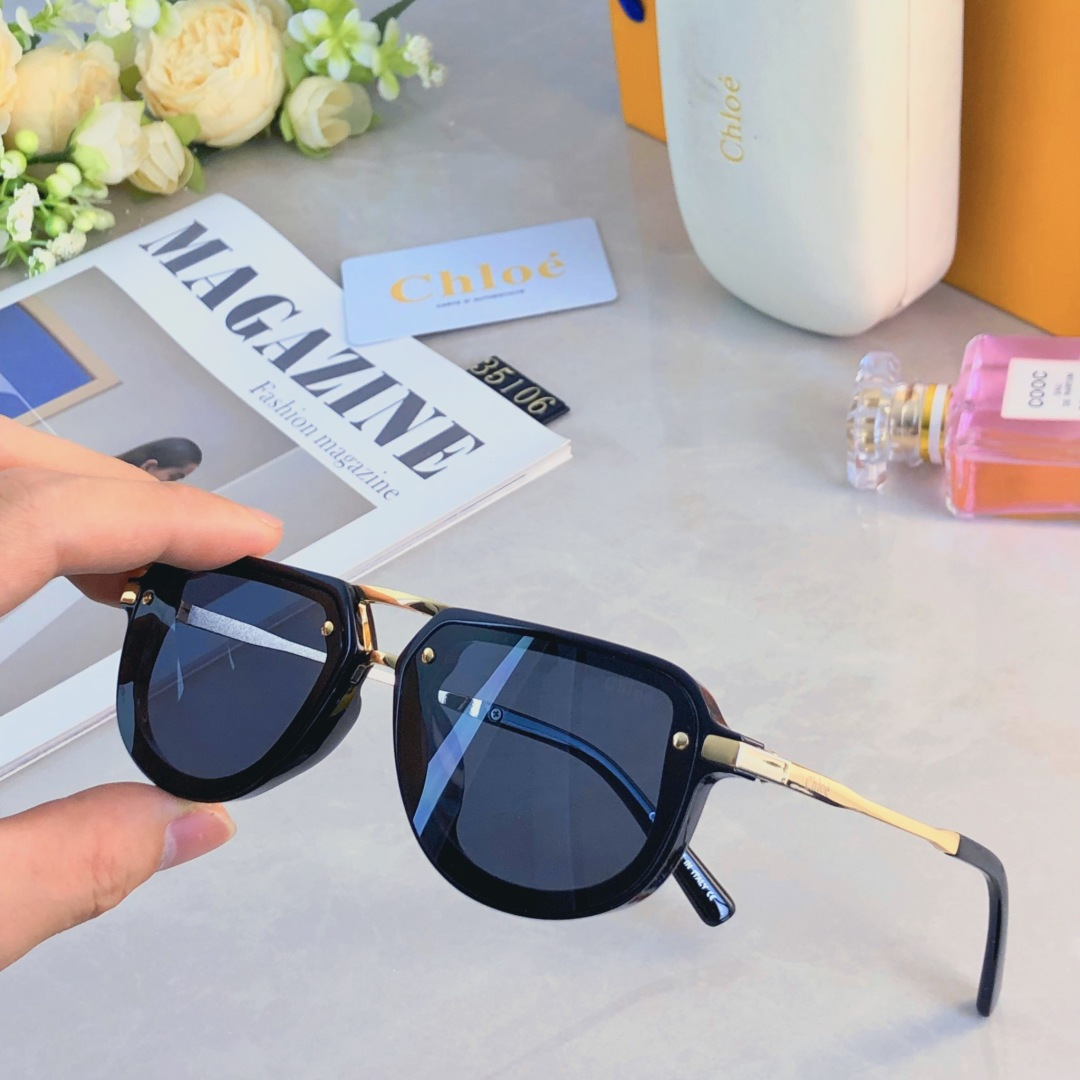 。。Chlo*2025时尚金属风INS方形轻奢太阳镜户外聚会防晒男女墨镜