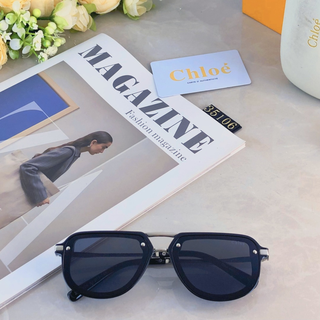 。。Chlo*2025时尚金属风INS方形轻奢太阳镜户外聚会防晒男女墨镜