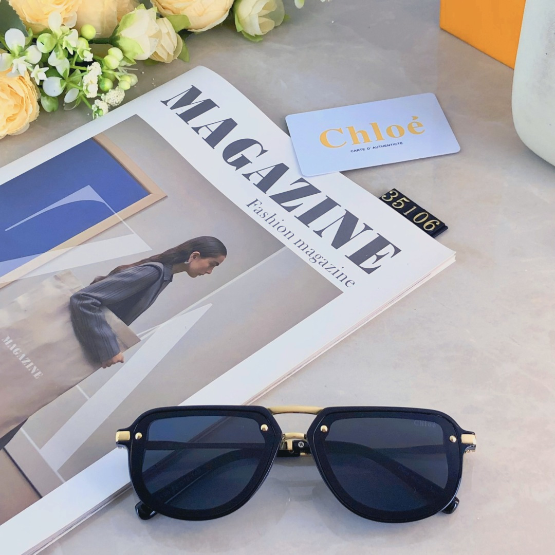 。。Chlo*2025时尚金属风INS方形轻奢太阳镜户外聚会防晒男女墨镜
