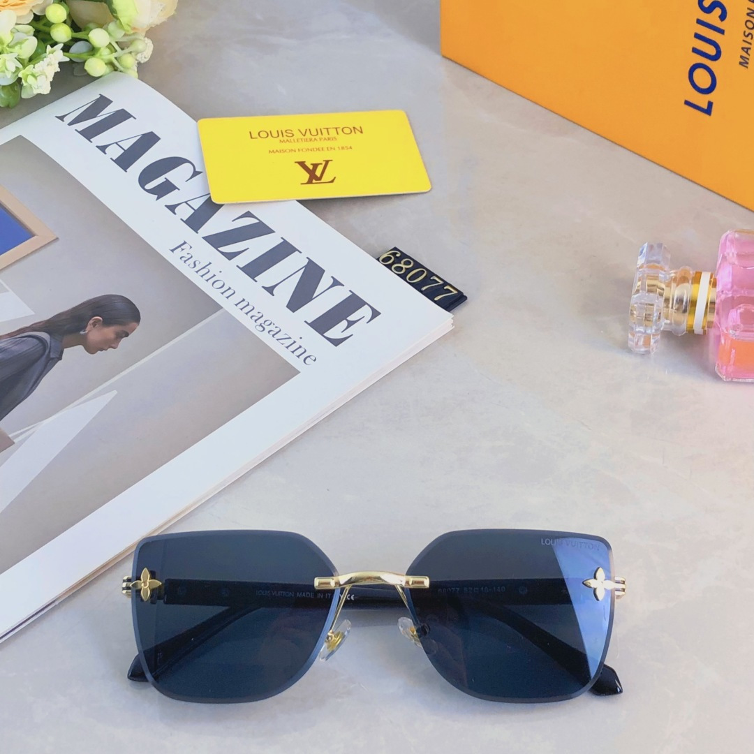 。。Louis vuitto*网红同款无框女士太阳镜潮流个性切边墨镜大框素颜四叶草眼镜