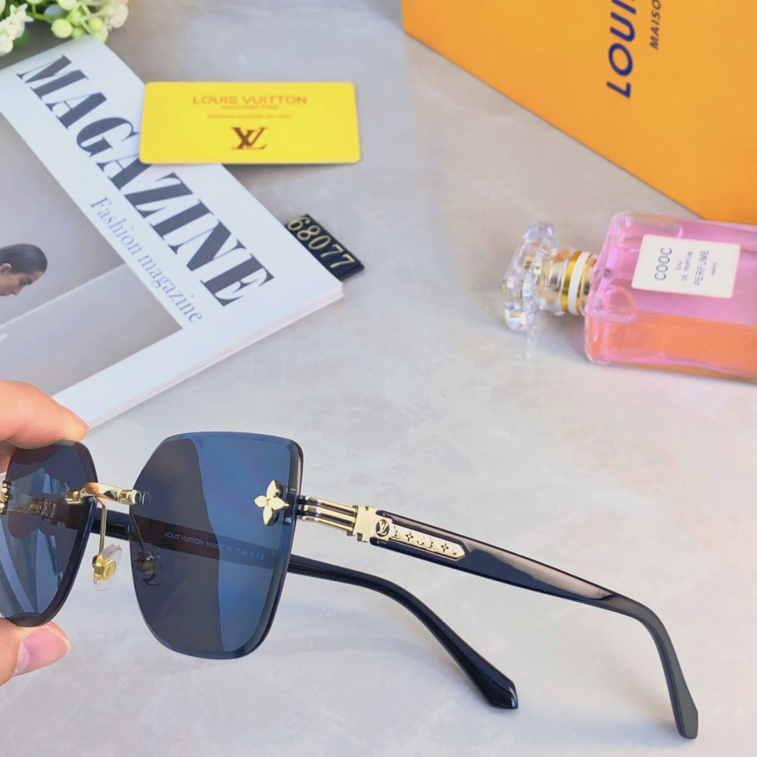。。Louis vuitto*网红同款无框女士太阳镜潮流个性切边墨镜大框素颜四叶草眼镜