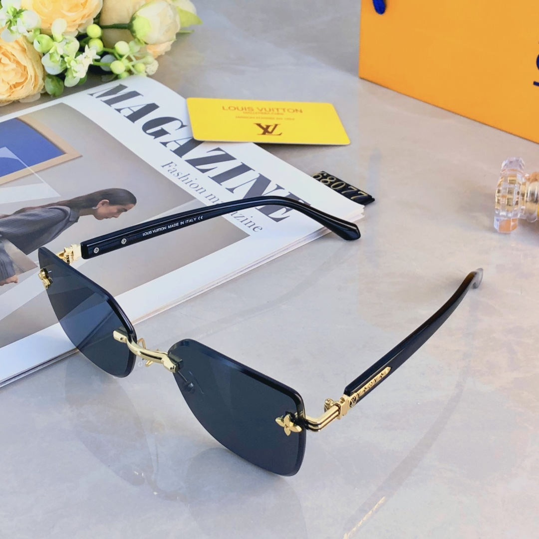 。。Louis vuitto*网红同款无框女士太阳镜潮流个性切边墨镜大框素颜四叶草眼镜