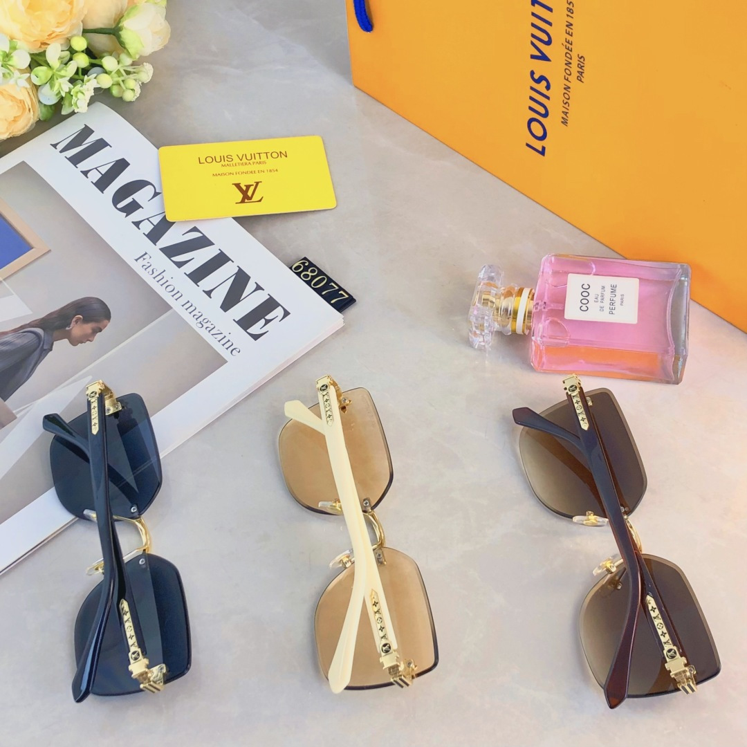 。。Louis vuitto*网红同款无框女士太阳镜潮流个性切边墨镜大框素颜四叶草眼镜