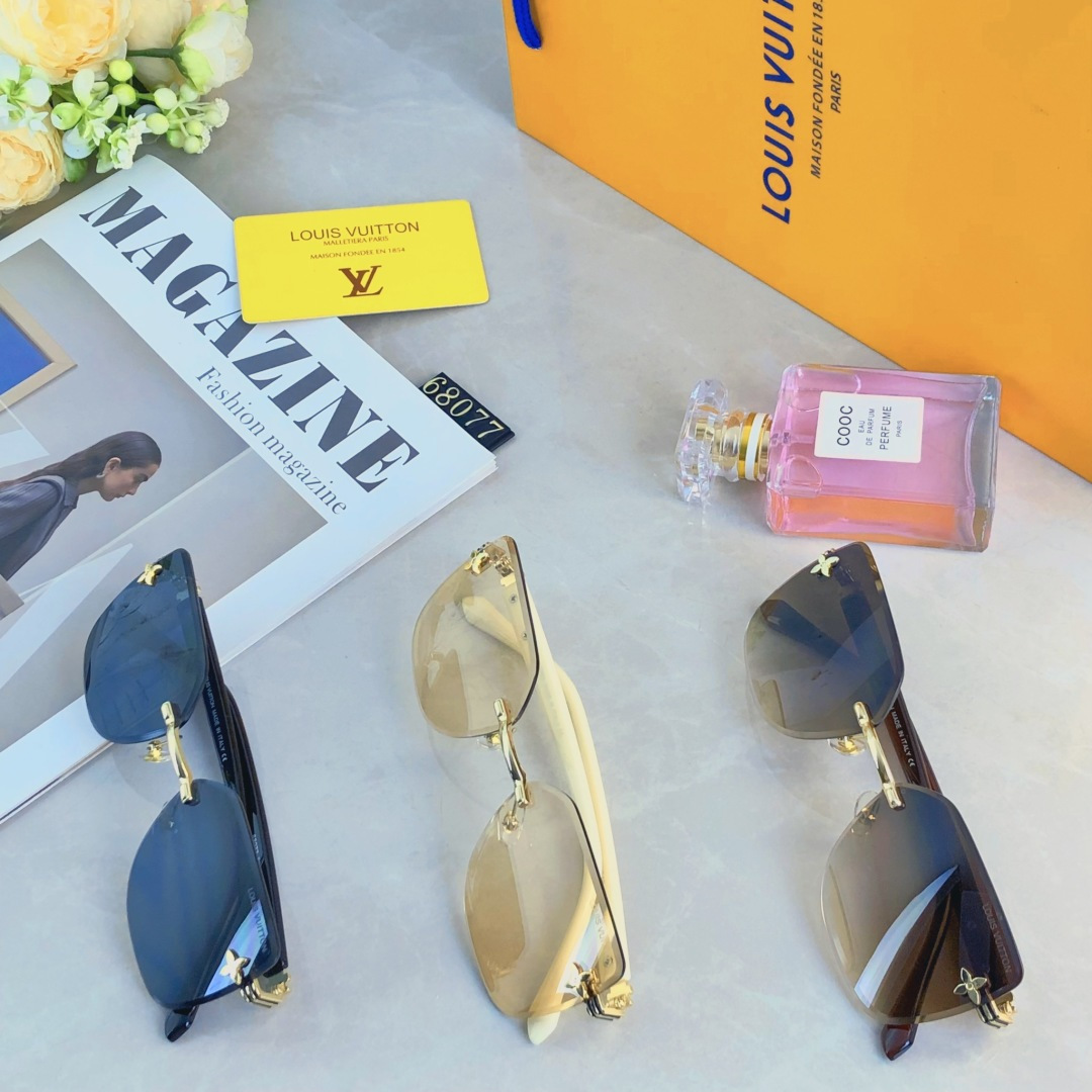 。。Louis vuitto*网红同款无框女士太阳镜潮流个性切边墨镜大框素颜四叶草眼镜