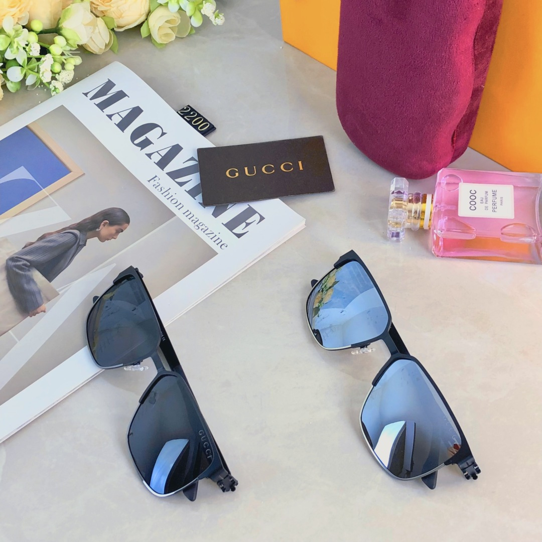 。。Gucc*金属方框偏光墨镜男高级感痞帅防紫外线开车钓鱼复古太阳镜男新款