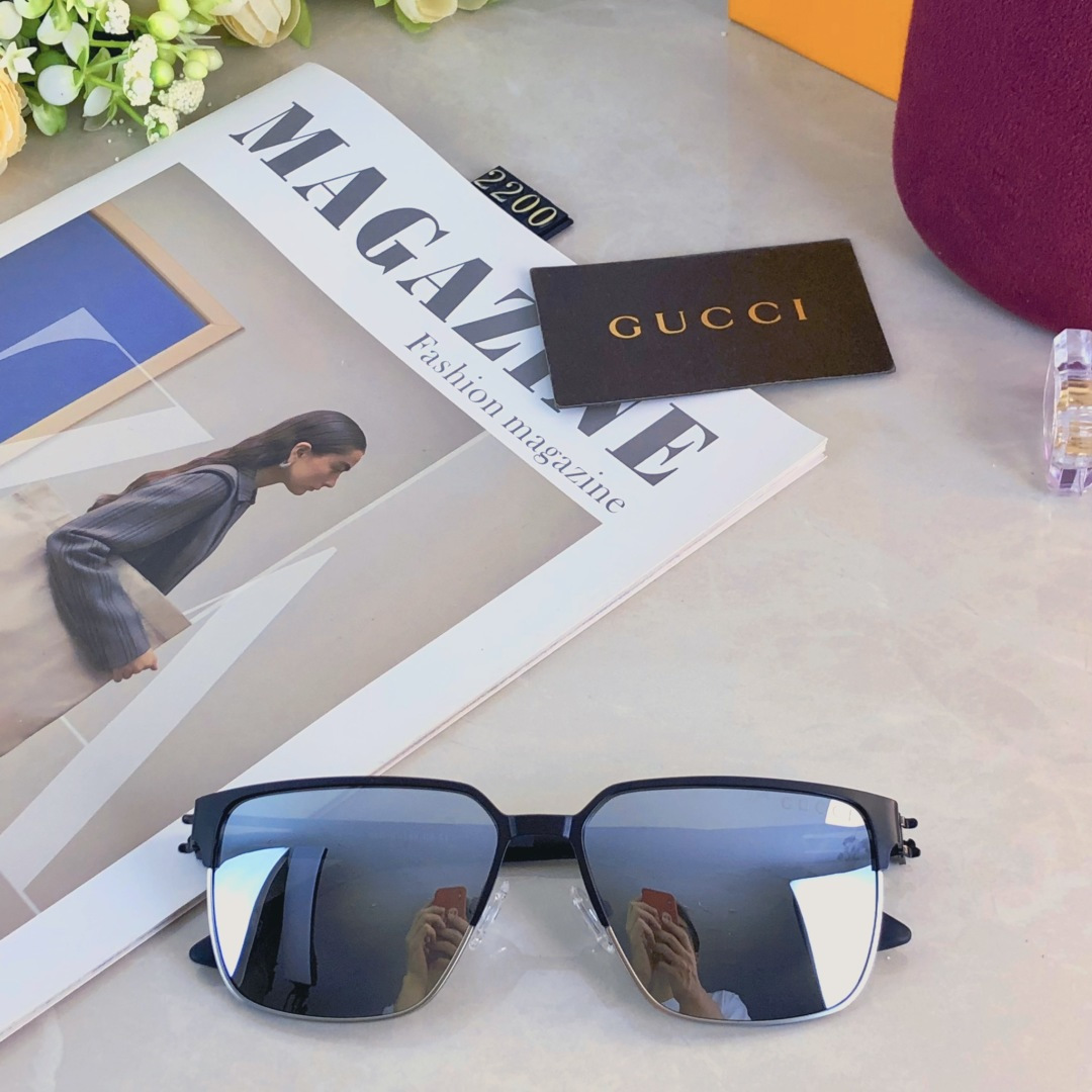 。。Gucc*金属方框偏光墨镜男高级感痞帅防紫外线开车钓鱼复古太阳镜男新款
