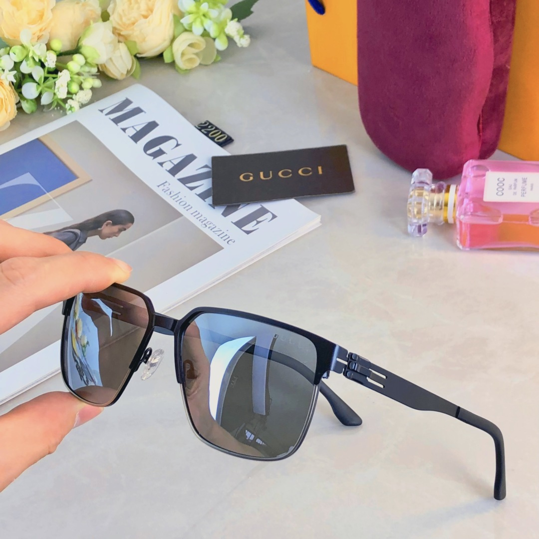 。。Gucc*金属方框偏光墨镜男高级感痞帅防紫外线开车钓鱼复古太阳镜男新款