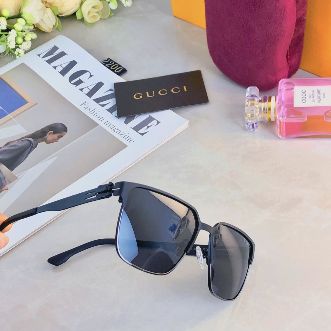 。。Gucc*金属方框偏光墨镜男高级感痞帅防紫外线开车钓鱼复古太阳镜男新款