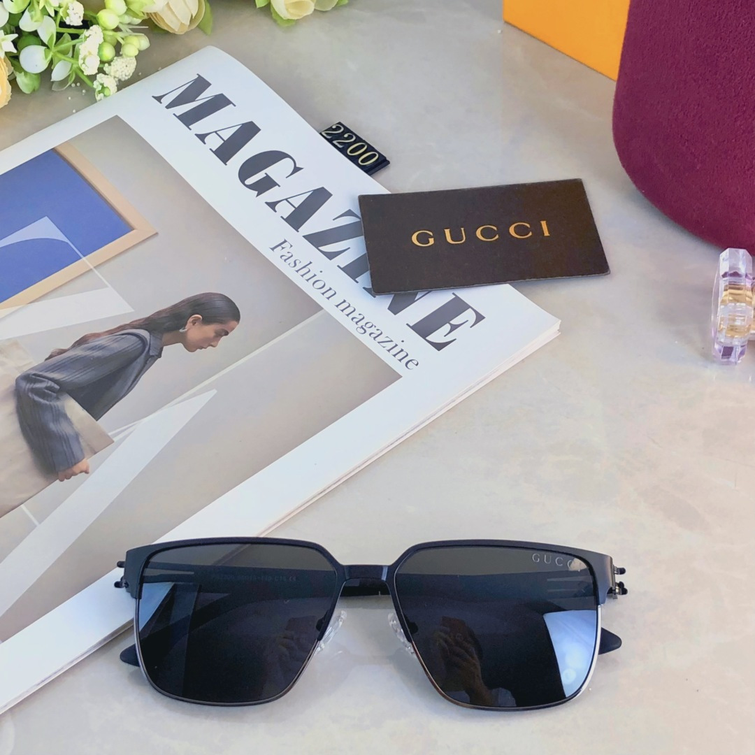 。。Gucc*金属方框偏光墨镜男高级感痞帅防紫外线开车钓鱼复古太阳镜男新款