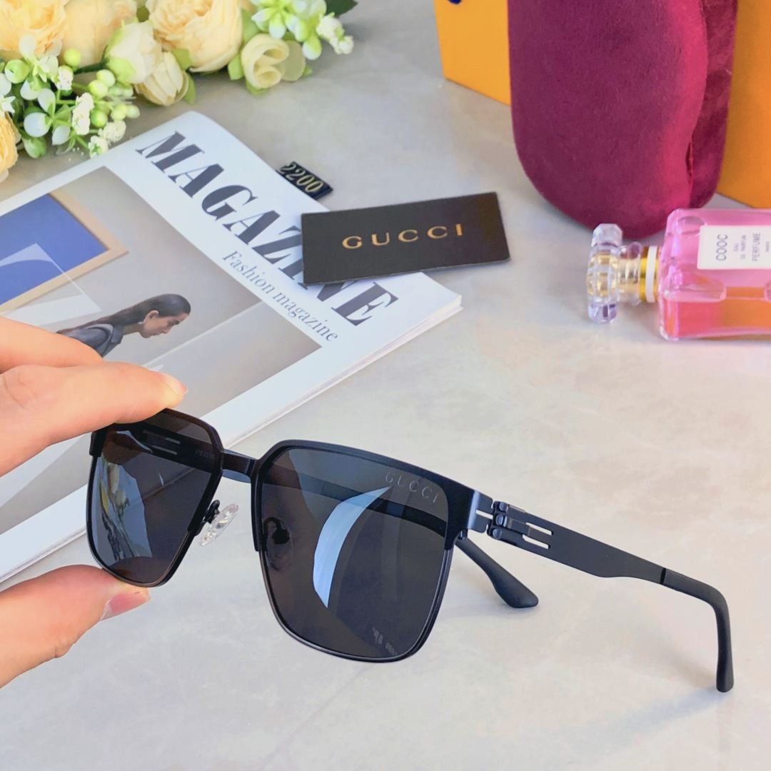 。。Gucc*金属方框偏光墨镜男高级感痞帅防紫外线开车钓鱼复古太阳镜男新款