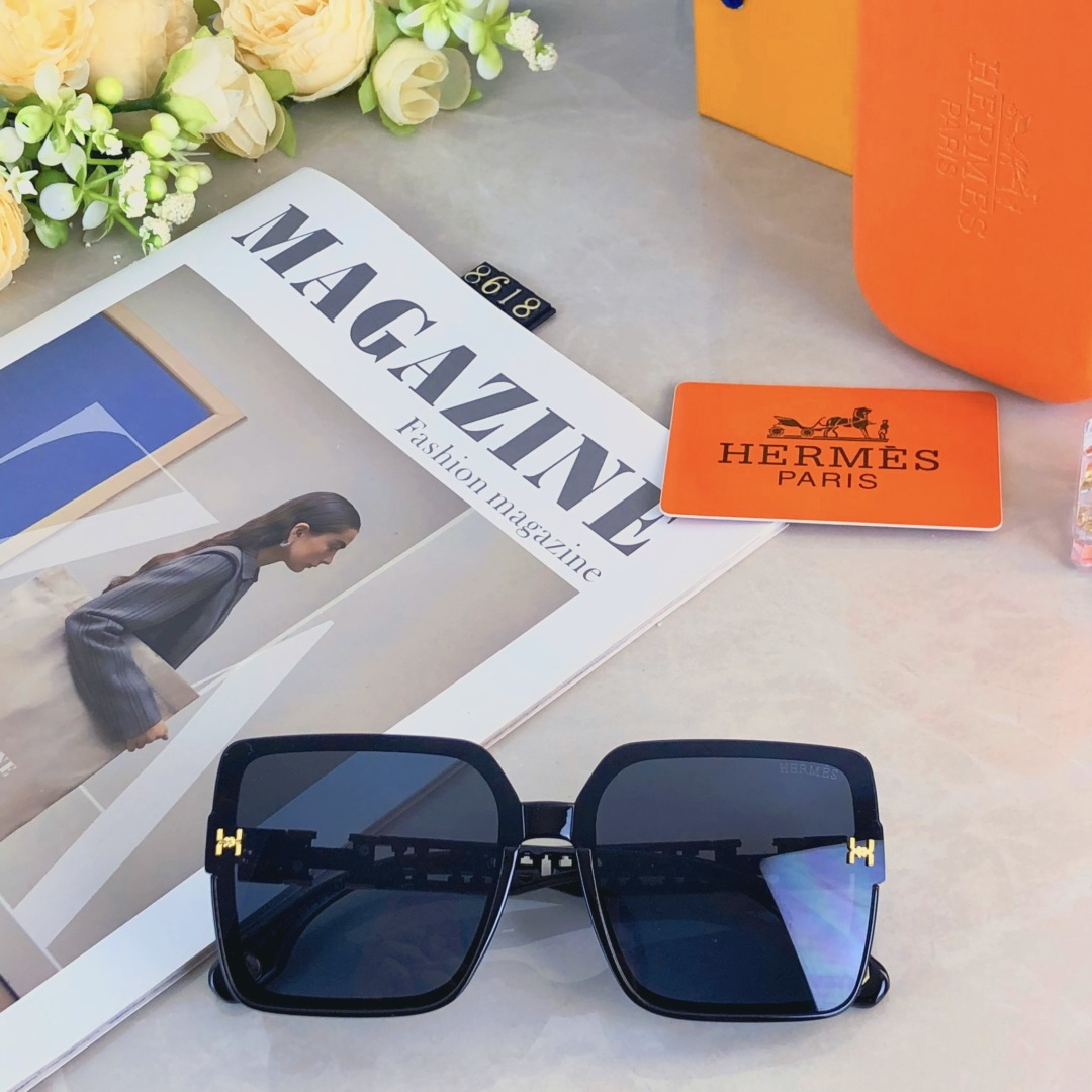 。。Herme*新款大框网红女士墨镜方形简约韩版显脸小防紫外线驾驶街拍太阳镜