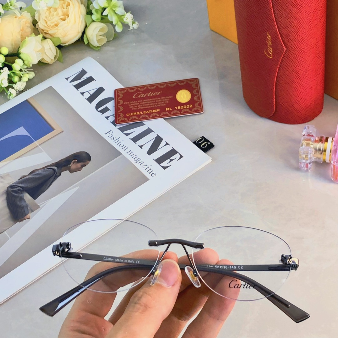 。。Cartie*明星同款无框椭圆墨镜复古高级眼镜可配近视眼镜