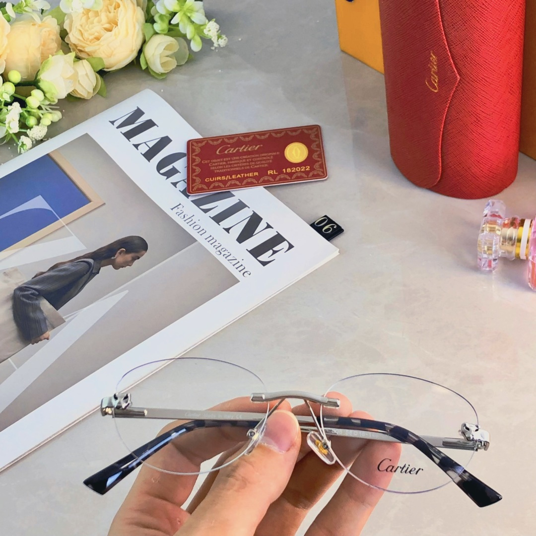 。。Cartie*明星同款无框椭圆墨镜复古高级眼镜可配近视眼镜