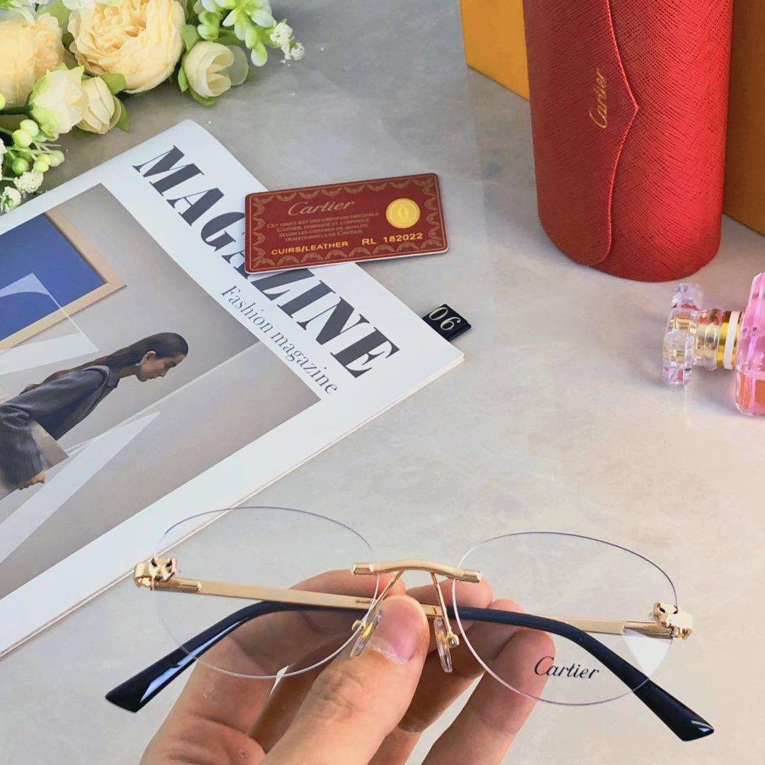 。。Cartie*明星同款无框椭圆墨镜复古高级眼镜可配近视眼镜