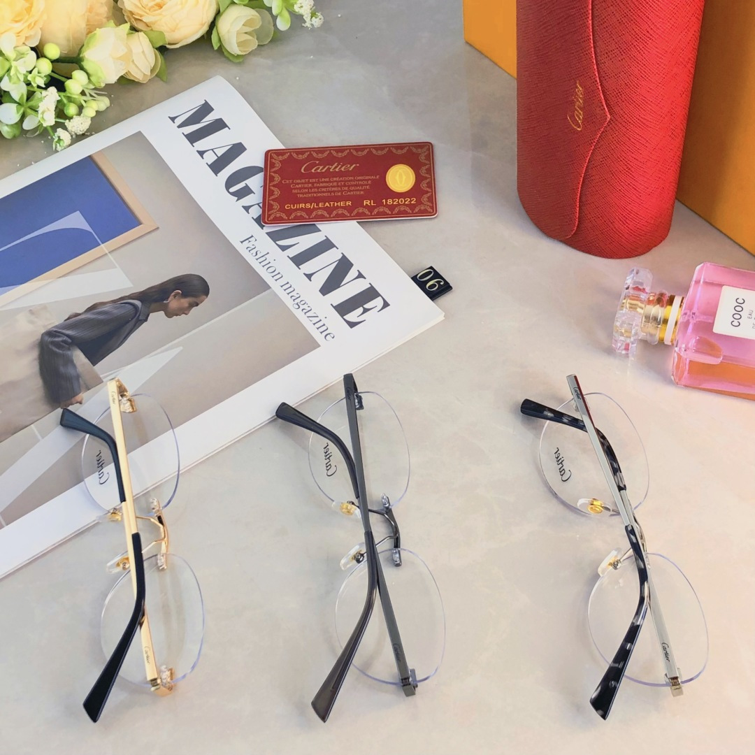 。。Cartie*明星同款无框椭圆墨镜复古高级眼镜可配近视眼镜