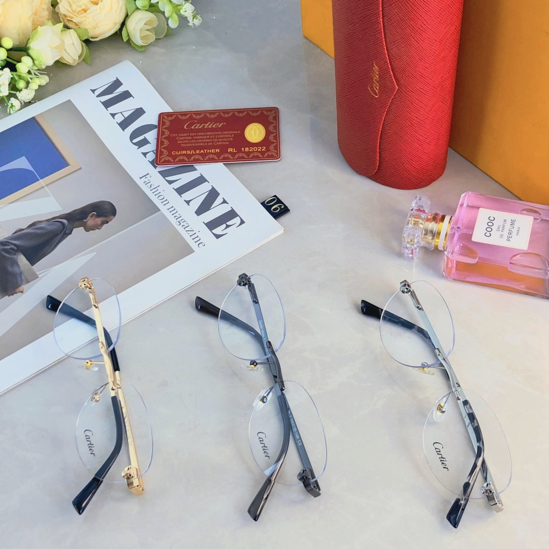 。。Cartie*明星同款无框椭圆墨镜复古高级眼镜可配近视眼镜