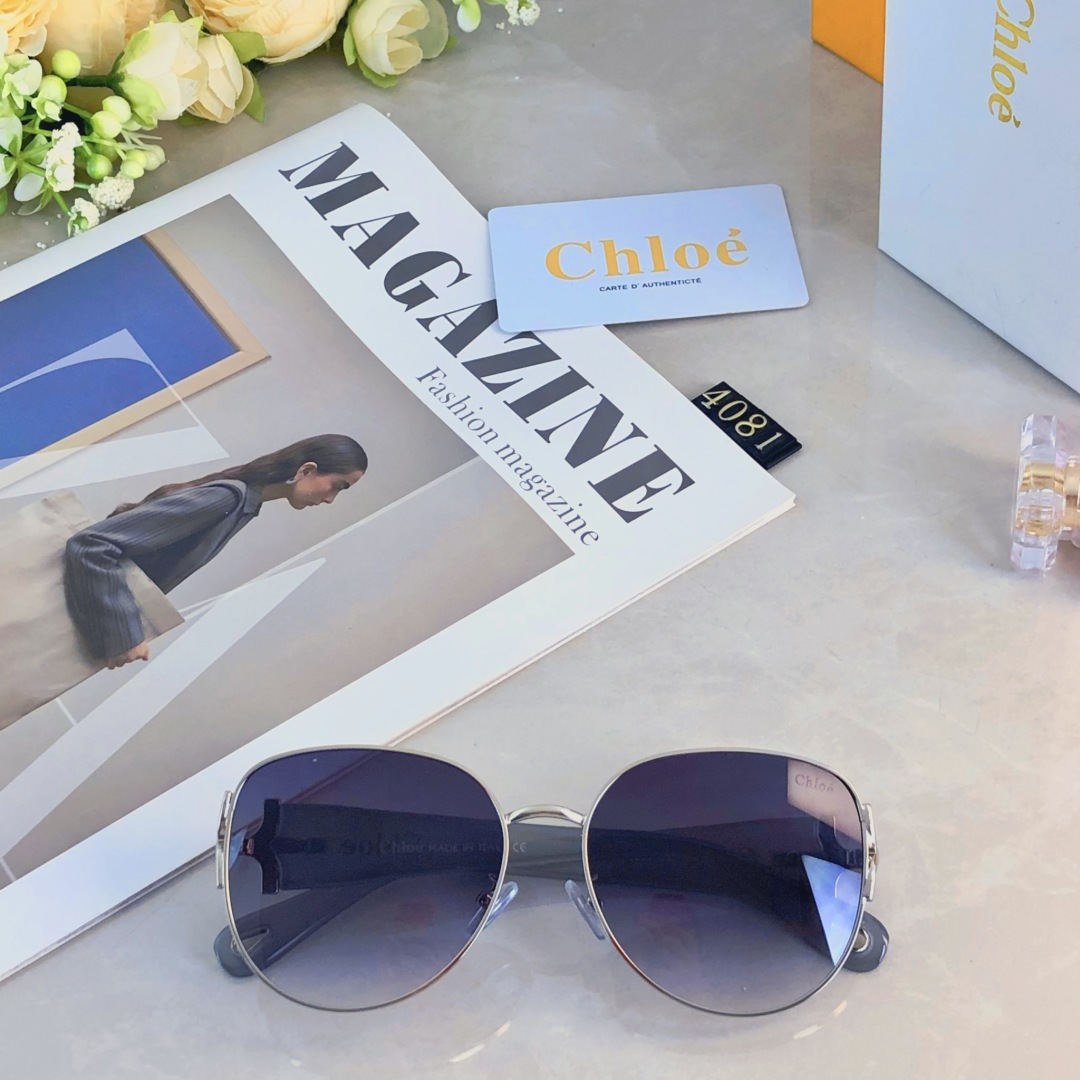 。。Chlo*凹造型金属大框椭圆墨镜女时尚显脸小防紫外线太阳眼镜