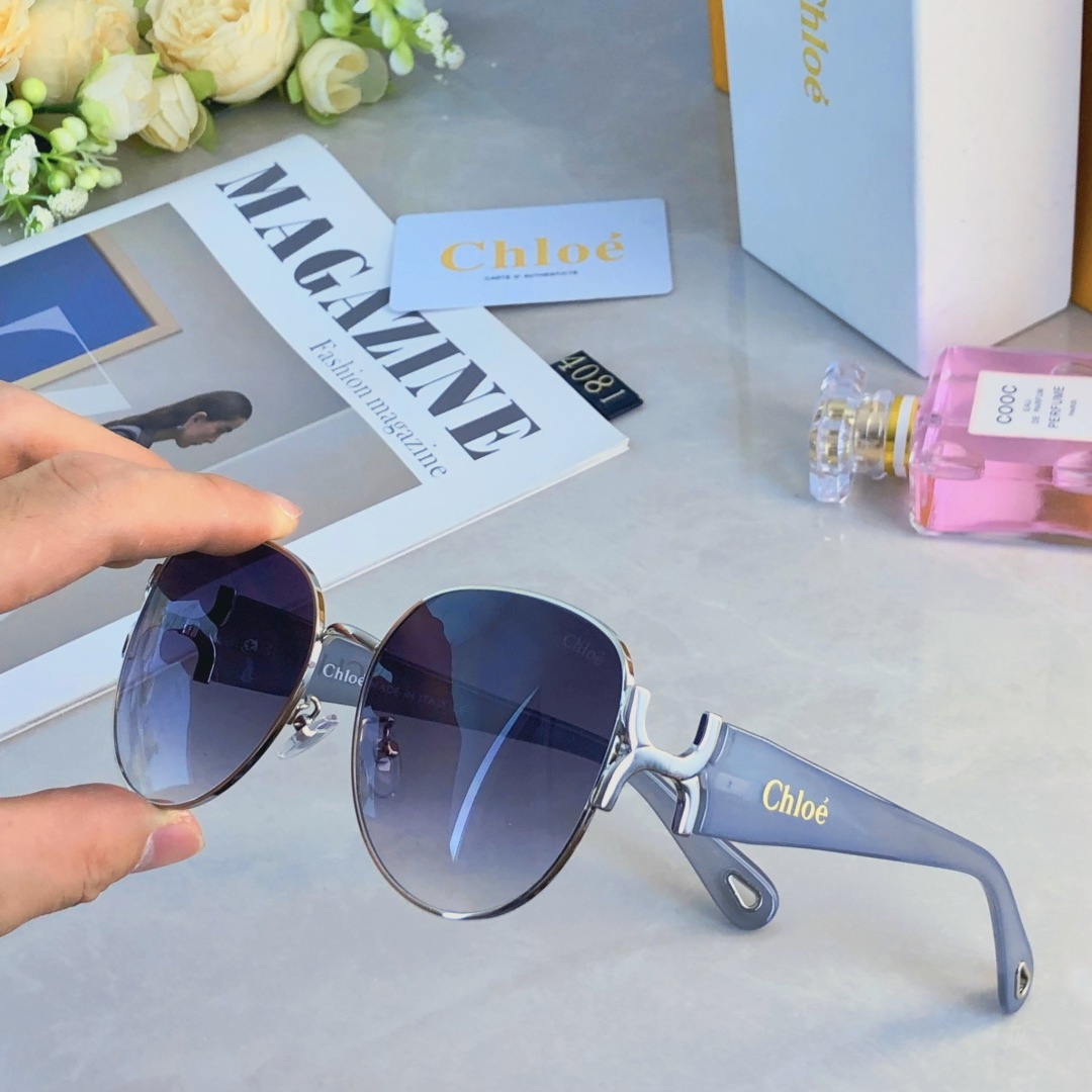 。。Chlo*凹造型金属大框椭圆墨镜女时尚显脸小防紫外线太阳眼镜