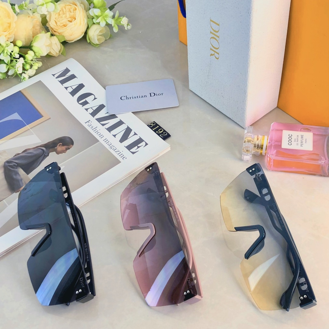 。。Dio*2025新款墨镜女款超大框连体无框欧美风辣妹海边度假防晒太阳眼镜