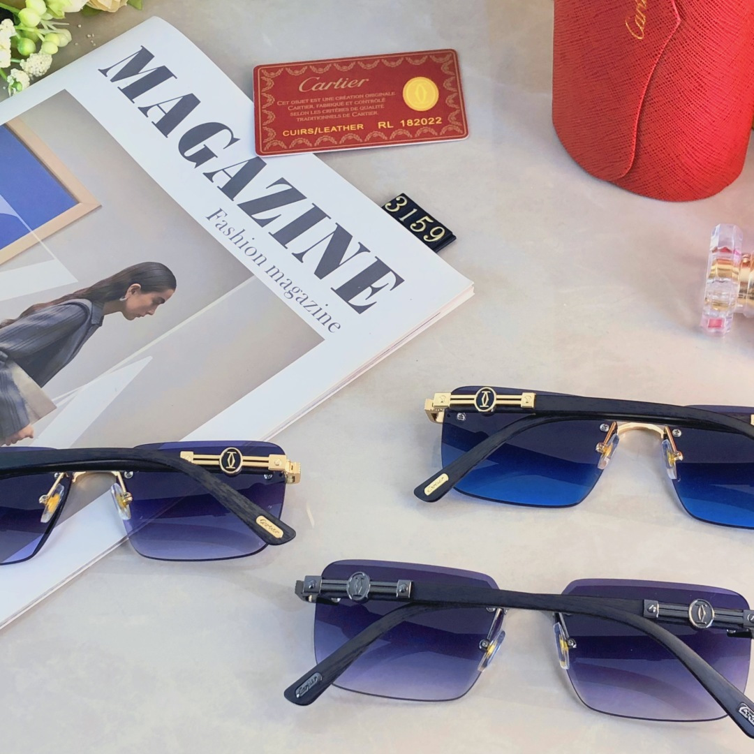 。。Cartie*方形无框太阳镜大脸简约休闲时尚墨镜男士街拍潮流眼镜