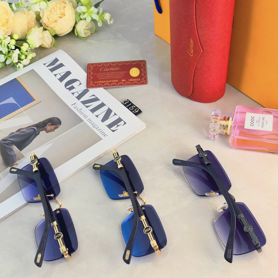 。。Cartie*方形无框太阳镜大脸简约休闲时尚墨镜男士街拍潮流眼镜