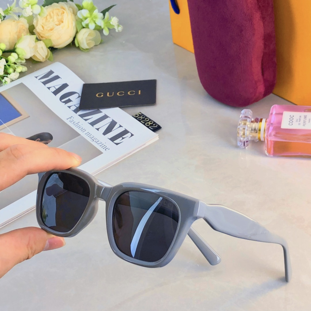 。。Gucc*新款韩系偏光太阳镜男女潮网红方框显脸小素颜复古板材脚墨镜ins
