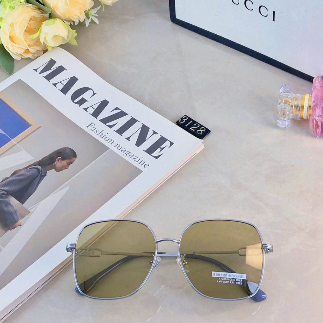 。。Gucc*2025新款复古方框大脸显瘦墨镜女韩版街拍ins圆脸茶色开车太阳镜