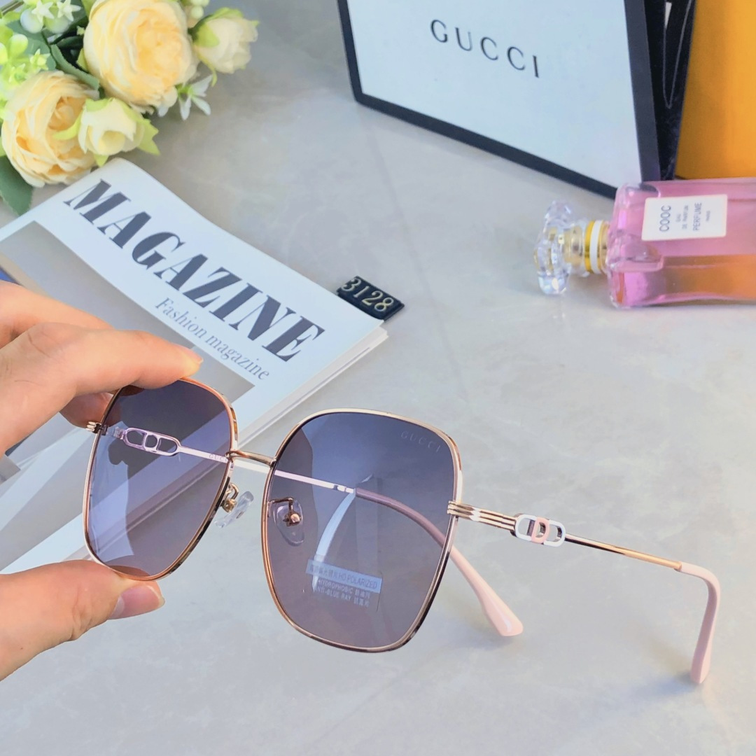 。。Gucc*2025新款复古方框大脸显瘦墨镜女韩版街拍ins圆脸茶色开车太阳镜