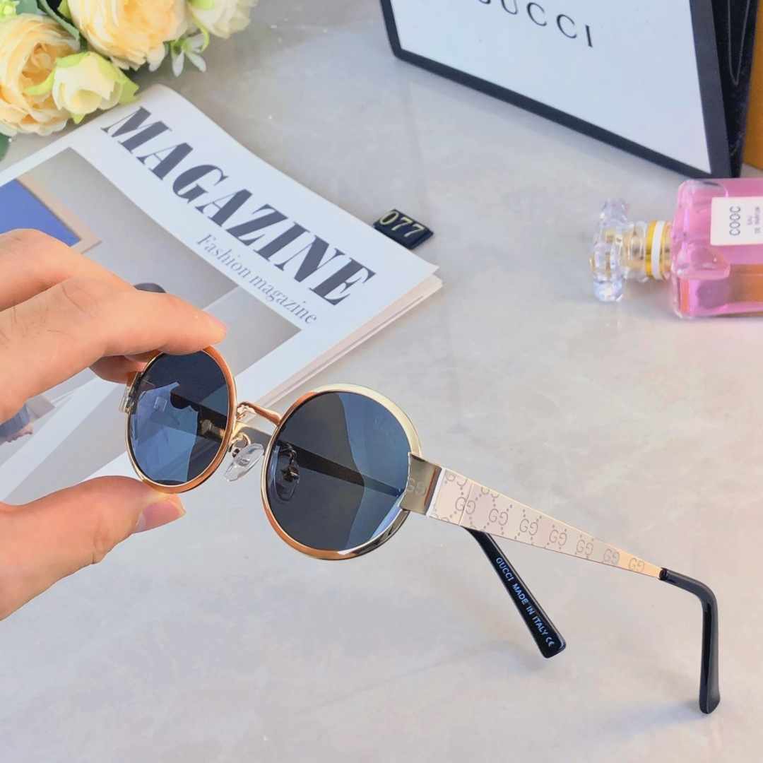 。。GUCC*2025新款金属椭圆小框太阳镜拍照墨镜复古高级感潮流女士太阳眼镜