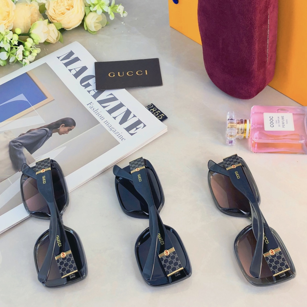 。。Gucc*网红个性潮流旅游街拍防强光墨镜纯欲复古风方形显瘦太阳眼镜男女