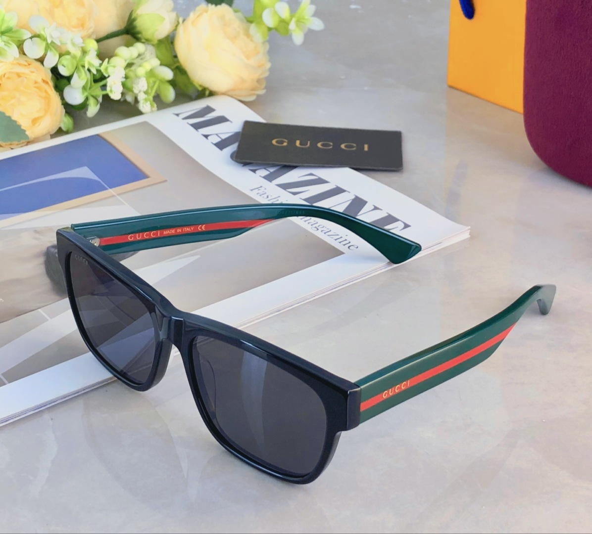 。。Gucc*新款欧美时尚个性三拼色板材脚复古墨镜男女太阳镜