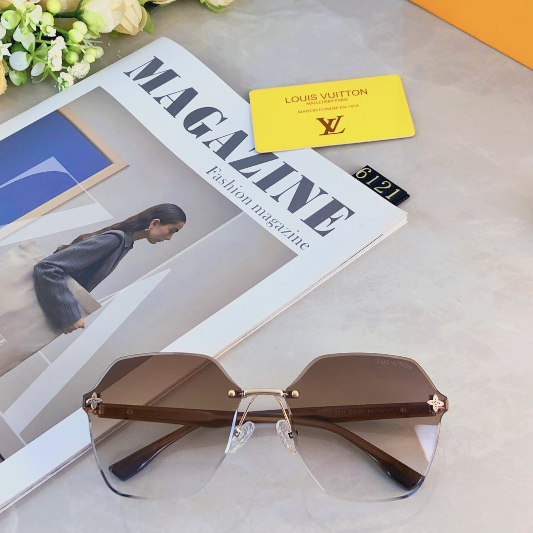 。。LOUISVUITTO*网红直播同款无框女士太阳镜潮流个性切边墨镜大框素颜四叶草眼镜