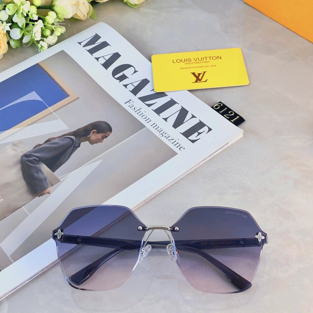 。。LOUISVUITTO*网红直播同款无框女士太阳镜潮流个性切边墨镜大框素颜四叶草眼镜