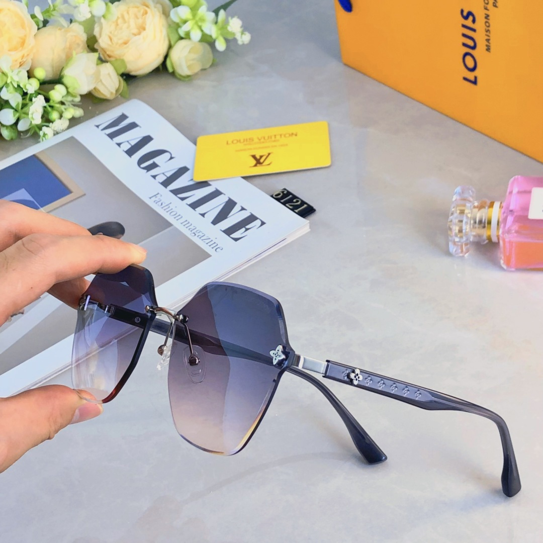 。。LOUISVUITTO*网红直播同款无框女士太阳镜潮流个性切边墨镜大框素颜四叶草眼镜