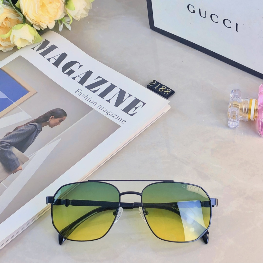 。。GUCC*男士方形大框开车钓鱼偏专用光墨镜防强光远光灯金属大脸太阳眼镜