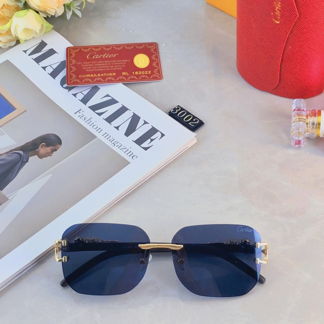 。。Cartie*2025款欧美嘻哈豹子时尚ins墨镜女小脸小框无框高级感太阳眼镜男