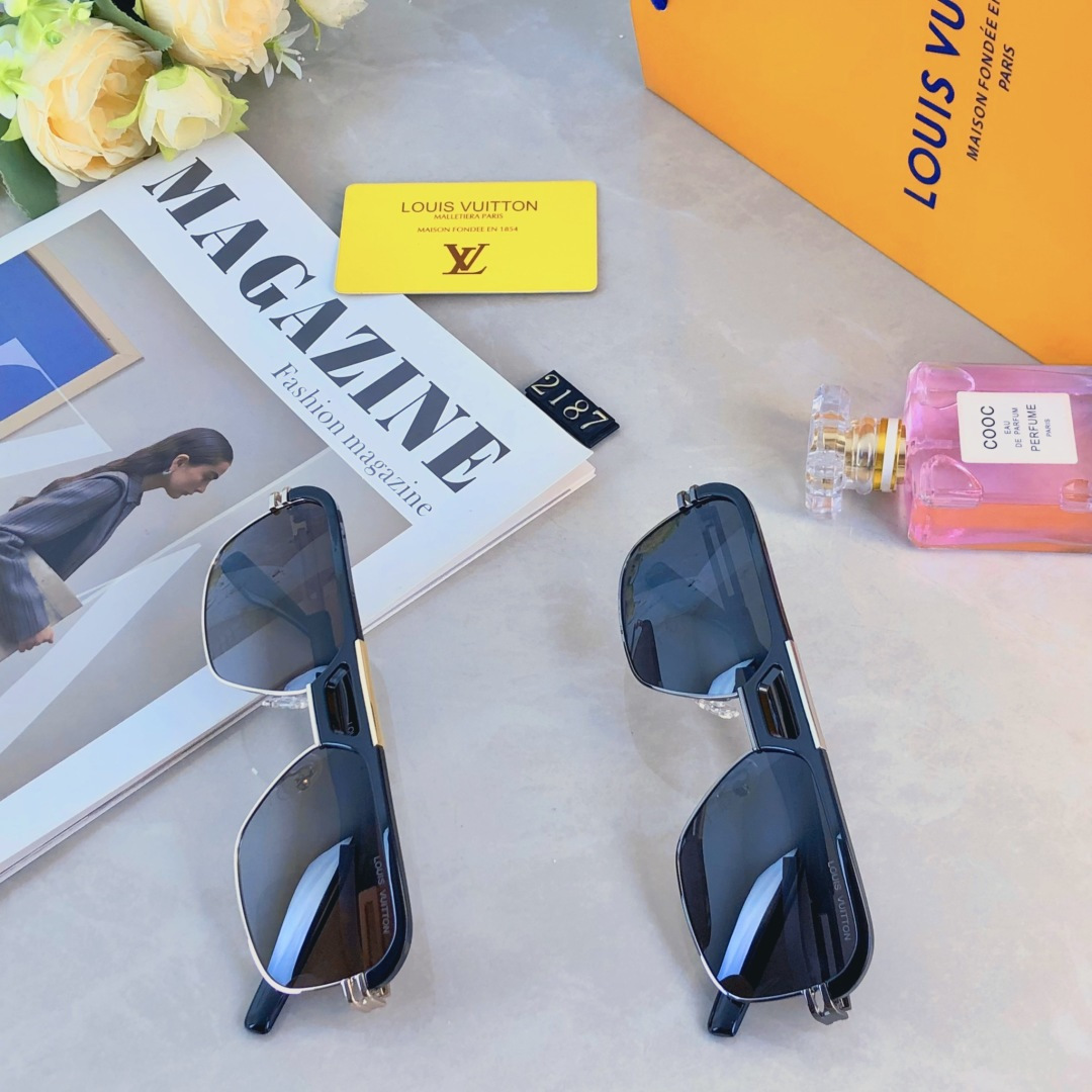 。。Louis vuitto*简约帅气男士墨镜金属双梁飞行员太阳眼镜男款UV400防紫外线眼镜
