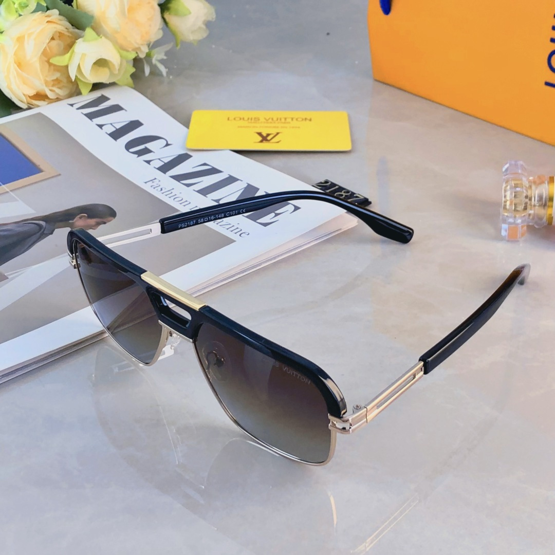 。。Louis vuitto*简约帅气男士墨镜金属双梁飞行员太阳眼镜男款UV400防紫外线眼镜