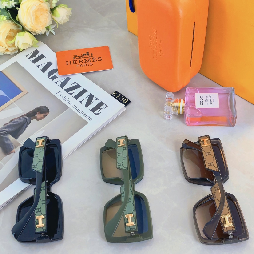 。。Herme*2025新款时尚大框太阳镜女轻奢贴皮高品质墨镜小红书同款