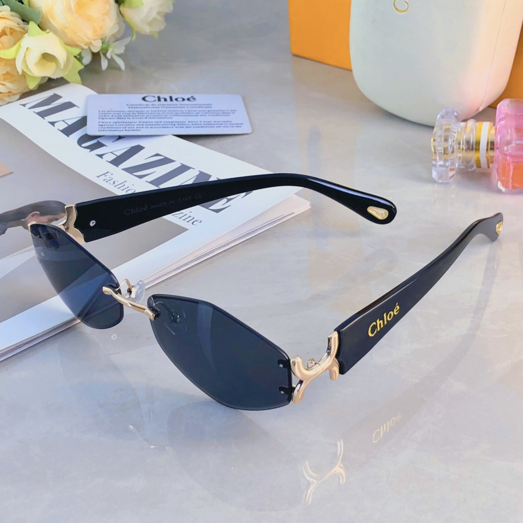 。。Chlo*凹造型金属大框棱形墨镜女时尚显脸小防紫外线太阳眼镜