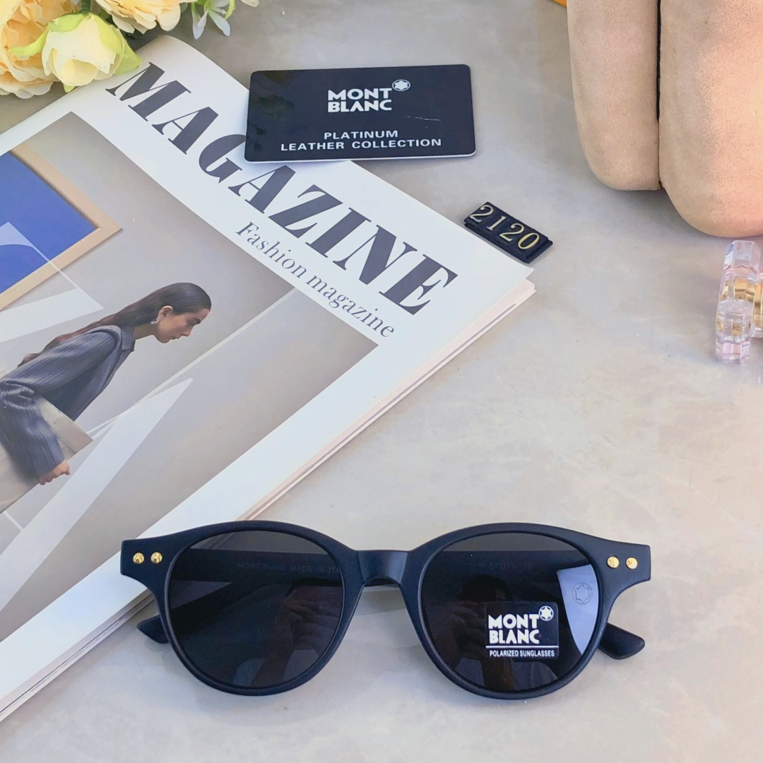 。。Mont blan*复古小圆框偏光太阳镜防紫外线玳瑁色韩版潮超轻TR墨镜